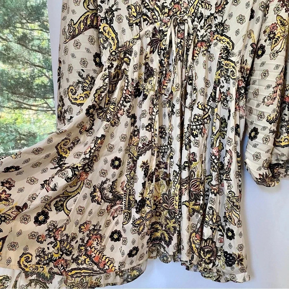 New Free People Arzel Mini Dress Long Sleeve Printed Tunic in Tea Combo XS - Picture 9 of 16
